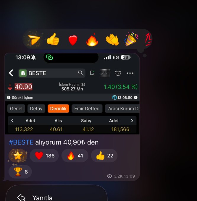 Nikkishack1's tweet photo. Bugünde %3,5 dan tavana gittik #BESTE

Yarın devam edicez kimler bekliyor yeni hisse ? 

Kendinizi belli etmek için bu gönderiye beğeni, yorum ve RT bırakmayı unutmayın. Yarın Telegram kanalında önemli trade fırsatları paylaşılacak.

Link için tıkla. 👇#endeks #bist https://t.co/qGbQR9zUzT