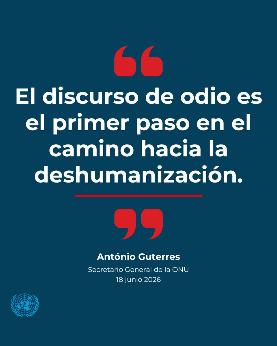 ONU_es's tweet photo. El discurso de odio tiene consecuencias reales.

Puede alimentar la discriminación, la violencia y los conflictos. Rechacemos los prejuicios en todas sus formas y digamos #NoAlOdio. https://t.co/041pbPCjYj