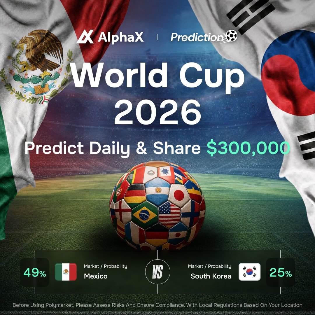 AlphaX_DEX's tweet photo. 🇲🇽 Mexico vs South Korea 🇰🇷

CONCACAF passion meets Asian precision. Neither side plays safe.

🗓 Jun 19 · 01:00 UTC

1️⃣ Follow @AlphaX_DEX
2️⃣ Retweet this post &amp; tag 3 friends
3️⃣ Drop your match prediction screenshot + UID
🎁 10 Winners · 10 USDT each

⚡ https://t.co/EtLMULpVL8 https://t.co/y5hERFP3Eu