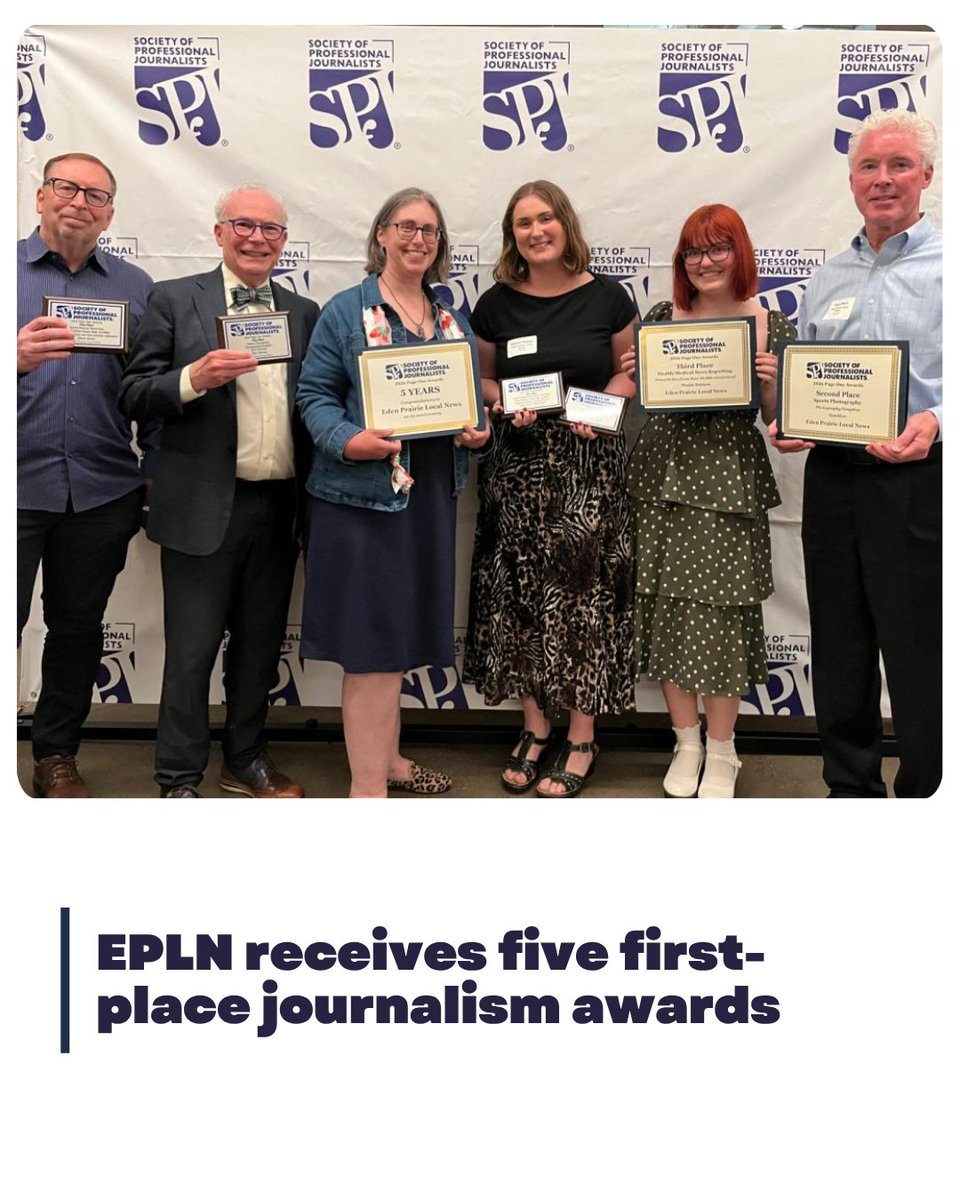EPLocalNews's tweet photo. Eden Prairie Local News received eight Minnesota SPJ awards this week, including five first-place honors.

Written by Joanna Werch Takes
Photo by Robin Silverman

https://t.co/LS0fpefHuG
#eplocalnews #epln  #edenprairie https://t.co/P1KeMAixju