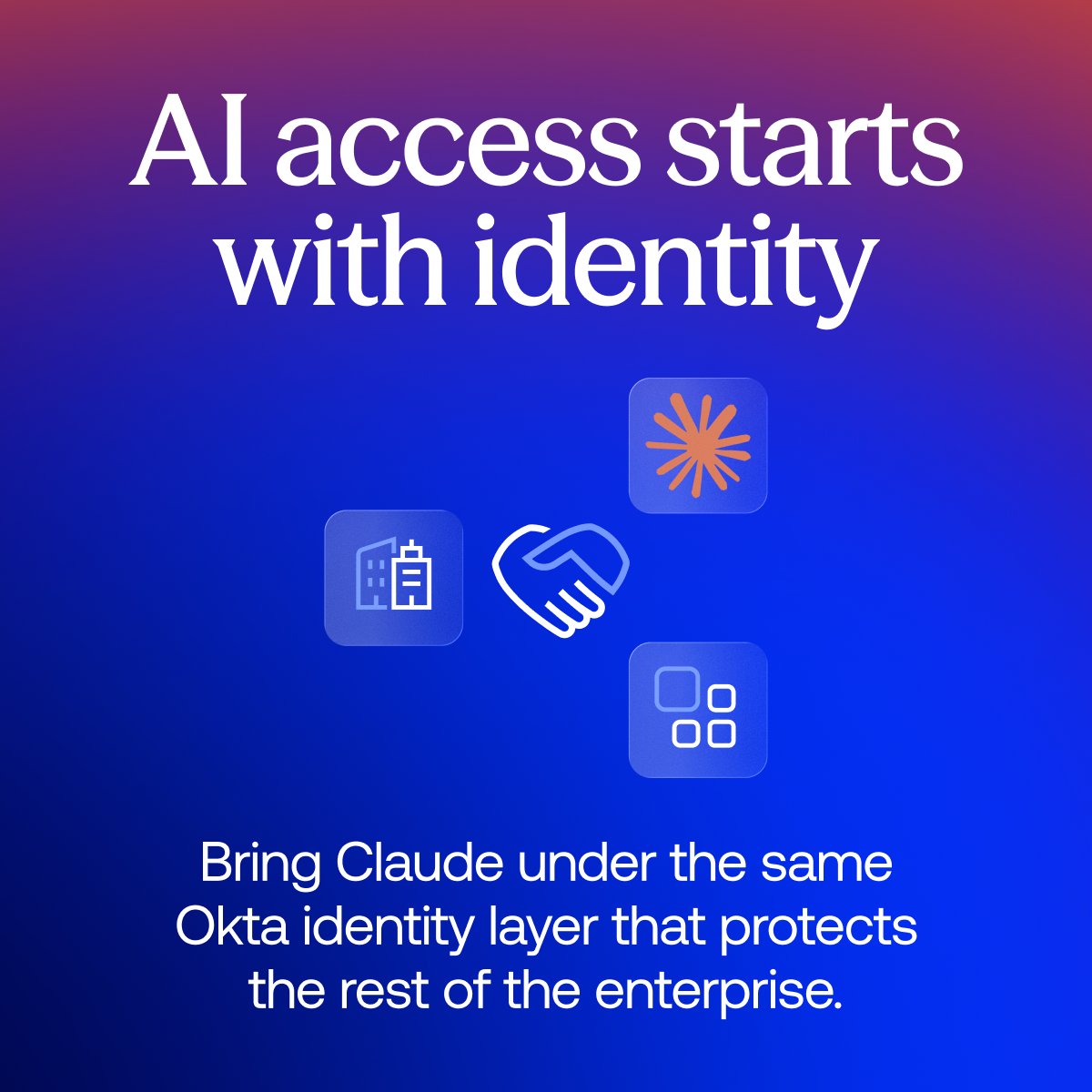 okta's tweet photo. 🔗 One AI workflow creates connections across dozens of tools—across an enterprise, the security risk multiplies quickly.

With industry leaders beginning to standardize around Cross App Access (XAA), Okta and @AnthropicAI are enabling joint customers to securely govern @ClaudeAI Enterprise tool connections. 

Now, organizations can easily manage and revoke AI agent access through the same identity layer they rely on for the rest of the enterprise stack: https://t.co/i9wnOV8Wvj #OktaSecuresAI