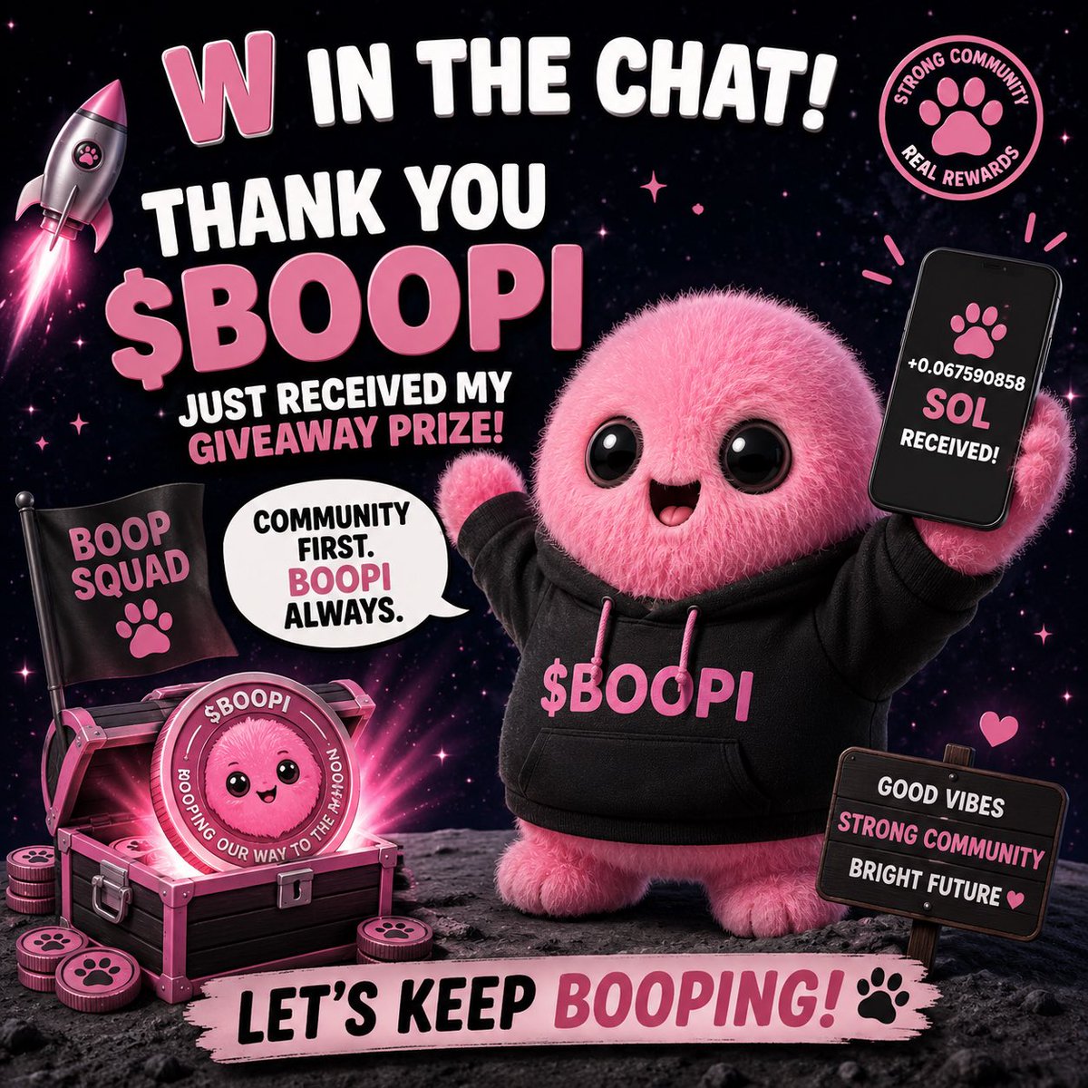 enessi_visuals's tweet photo. W’s in the chat! 🐾 Just claimed my giveaway prize from @BoopiOnSOL. Love seeing projects that actually reward and appreciate their community. The vibes are real. Let’s keep BOOPIN’. 🚀💗 https://t.co/gQhWTslniS