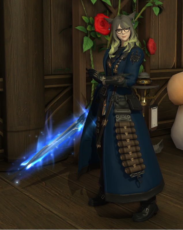 YokiPoint's tweet photo. @japan_tem gunbreaker miqo called Harmony! (the gunblade is the stage 2 shadowbringers relic, and the art is by @/Firlox228) https://t.co/IXbYI76uJC