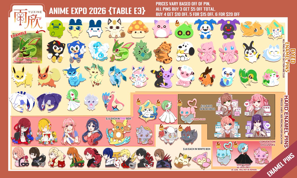 Yuuxine's tweet photo. It will be my first time at Anime Expo! It's been a long, long dream of mine to attend as an artist so I can't wait!! 

Here is my catalog! Please come see me at Table E3 and say hi, can't wait to see some of you!! ₍₍⚞(˶ˆᗜˆ˵)⚟⁾⁾

#AnimeExpo #AXArtistAlley2026 #AX2026 https://t.co/AmW1JDBrSF