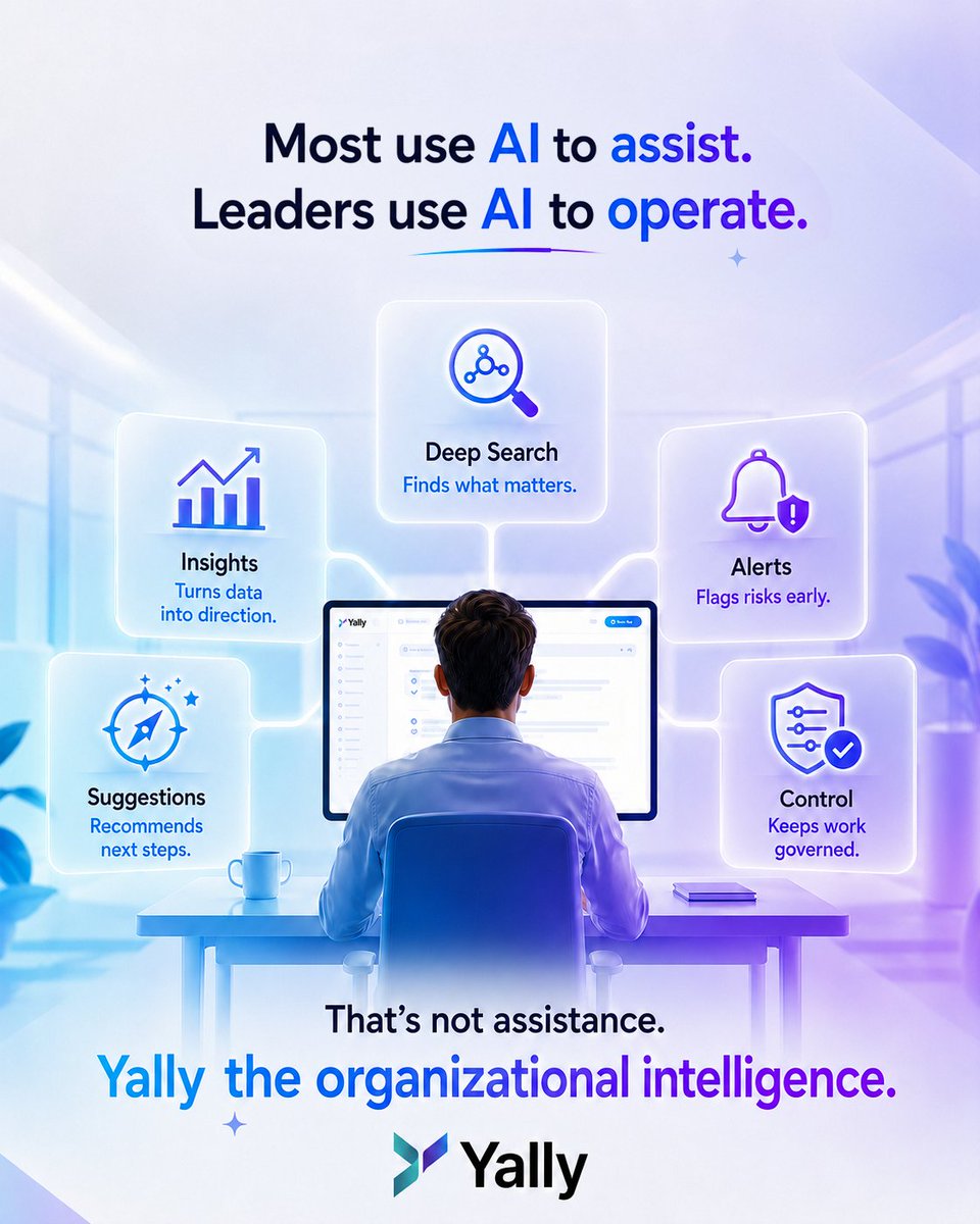 YallyAi's tweet photo. Most AI helps people work.
YALLY helps organizations think.
Connect knowledge, decisions, projects, and workflows in one intelligent platform built for leaders.
#YALLY #EnterpriseAI https://t.co/xZnkcwBag0