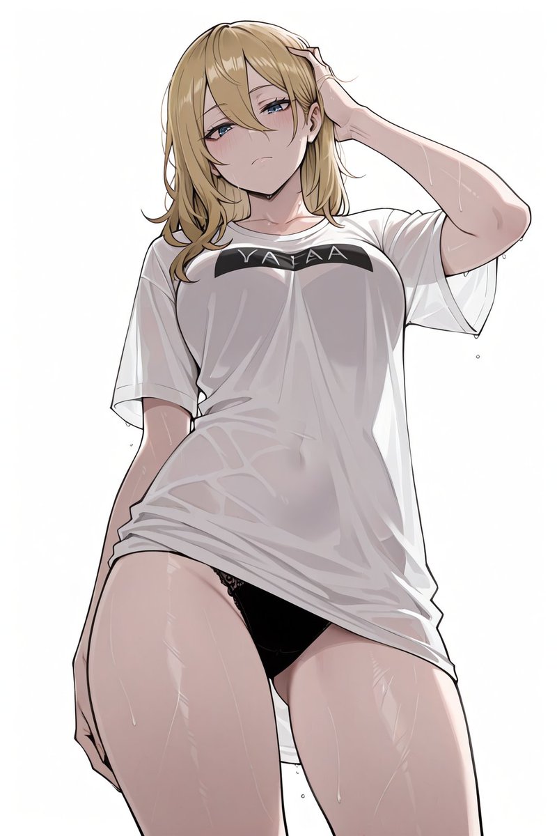 TinyguestAI's tweet photo. Your GF Hayasaka "couldn't" find any of her clothes so she borrows your t-shirt after shower~ https://t.co/2ETqh3d6PS