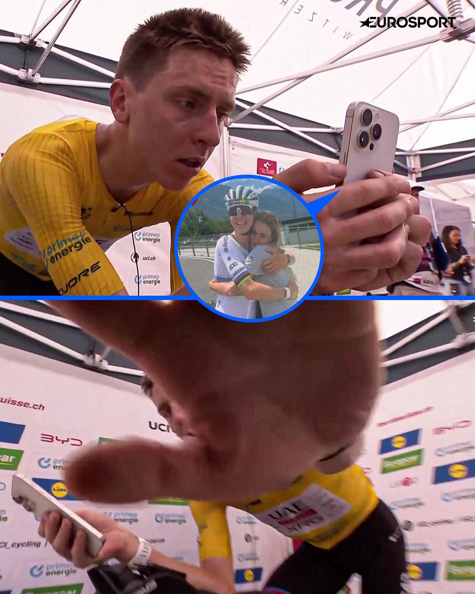 Eurosport_IT's tweet photo. LASCIATE UN PO' DI PRIVACY A TADEJ 😤

Pogacar allontana una telecamera mentre è al telefono per avere notizie dalla compagna Urška Žigart, vittima di una brutta caduta che le ha causato una frattura alla mandibola al Giro di Svizzera femminile.

Un momento particolarmente delicato per il campione del mondo ❤️

#Ciclismo #TourDeSuisse #Pogacar #Cycling