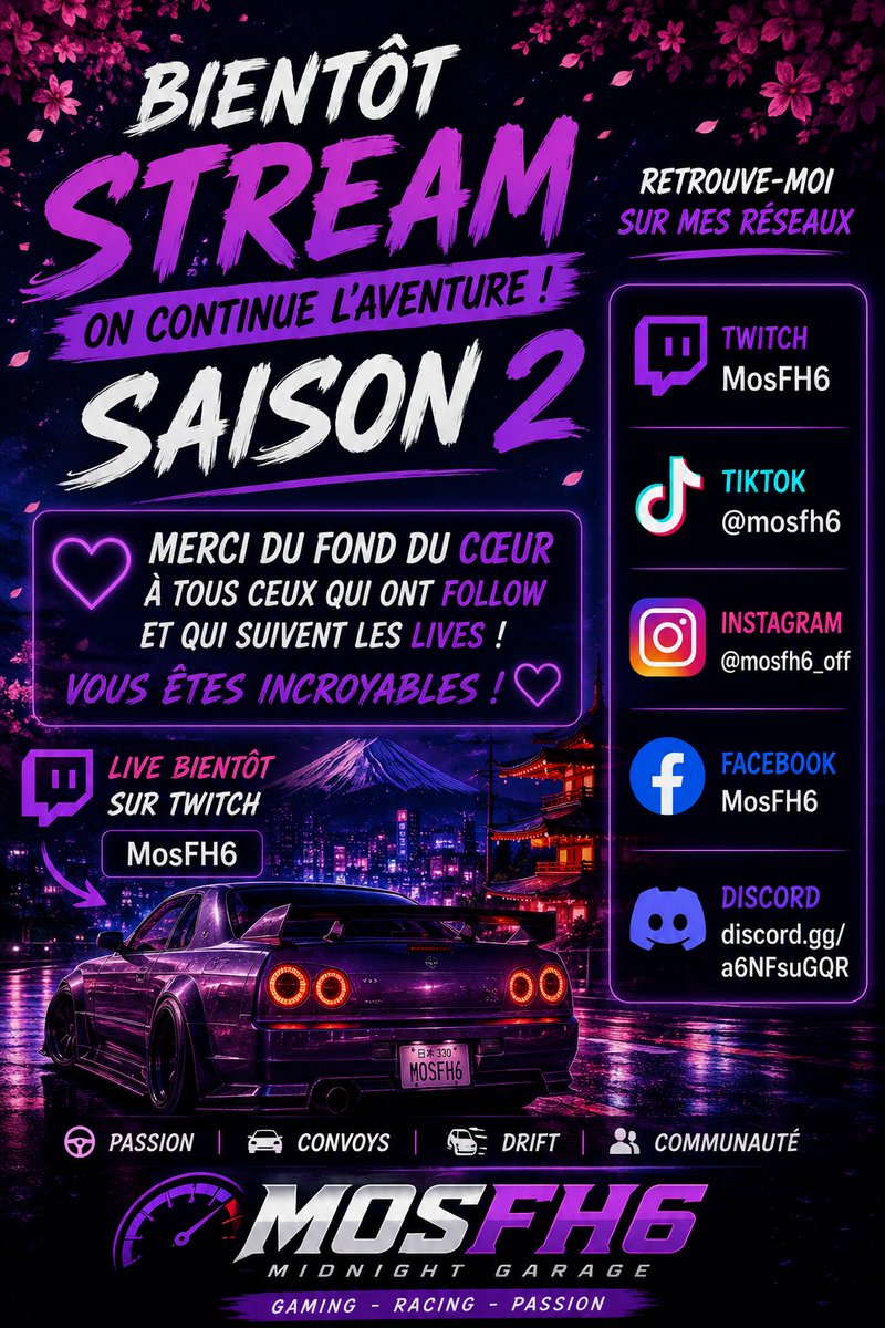 MosFH6Live's tweet photo. 🔥 FH6 Saison 2 continue ce soir !

🚗 604/619 voitures dans le garage
🏁 Drift • Convoys • Balades • Chasse aux voitures

Merci à tous ceux qui suivent déjà l'aventure MosFH6 💜

📺 Twitch : https://t.co/vmAZpfPibZ
💜 Discord : https://t.co/k4Y6speQJX
📸 Instagram : @mosdeffh6

#FH6 #ForzaHorizon6 #Forza #Drift #Xbox #Twitch