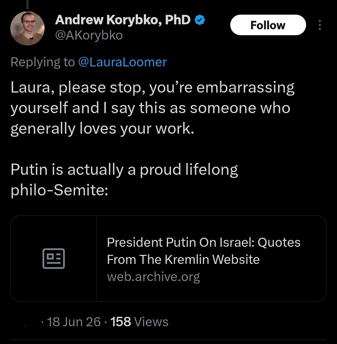 MagellanAzorean's tweet photo. @The_Real_ITDUDE With this comment of Andy saying Putin is "philo"-semitic although the RuZZian propaganda says he is "Anti".
Well I suppose it's a sign. https://t.co/kBF5hOeuhK