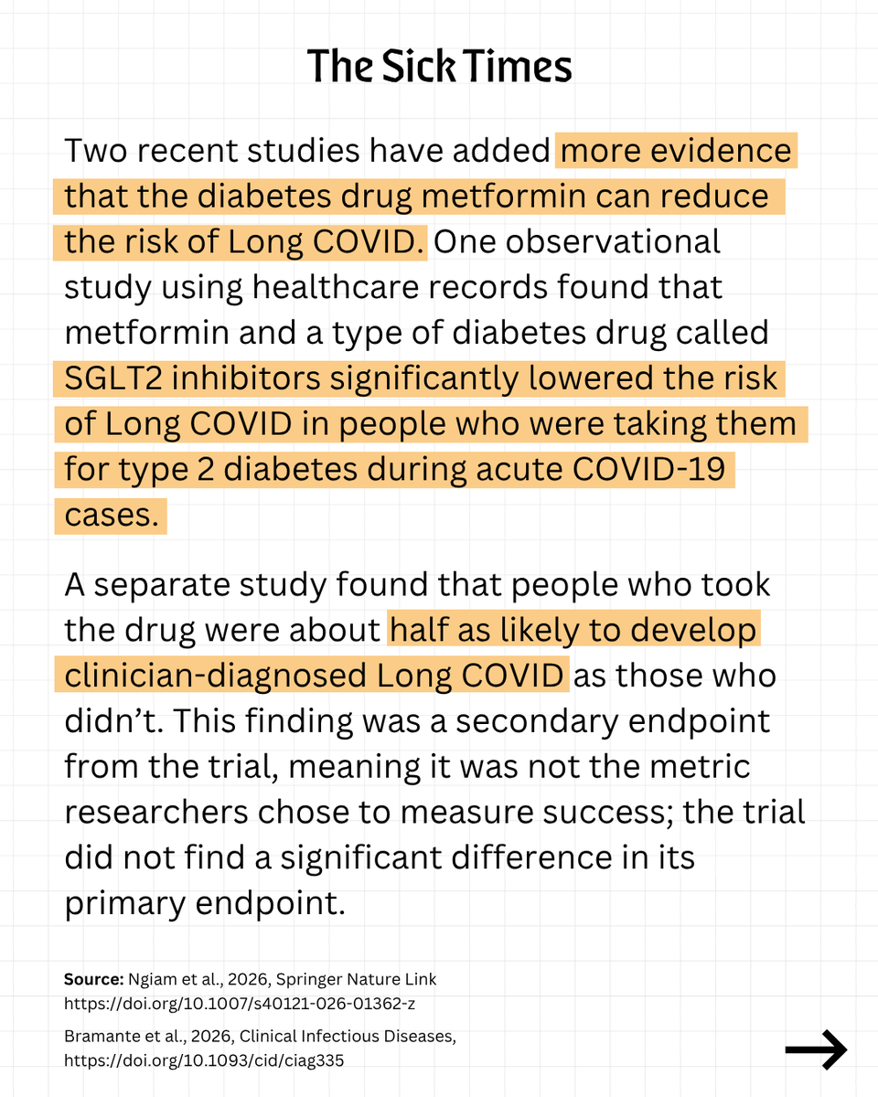 thesicktimes's tweet photo. 💊 2 recent studies have added more evidence that the diabetes drug metformin can reduce the risk of Long COVID

💸 Preprint: Long COVID disproportionately impacts Indigenous people in California

🤧 A new article evaluates a diagnostic consensus for MCAS

https://t.co/zBUTeByCKA https://t.co/tqRbZMX95g