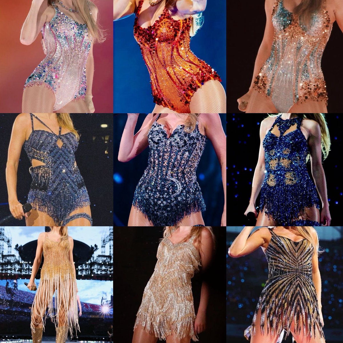 ponar15's tweet photo. Delete one Eras Tour outfit from each row https://t.co/n8BxQj0xeS