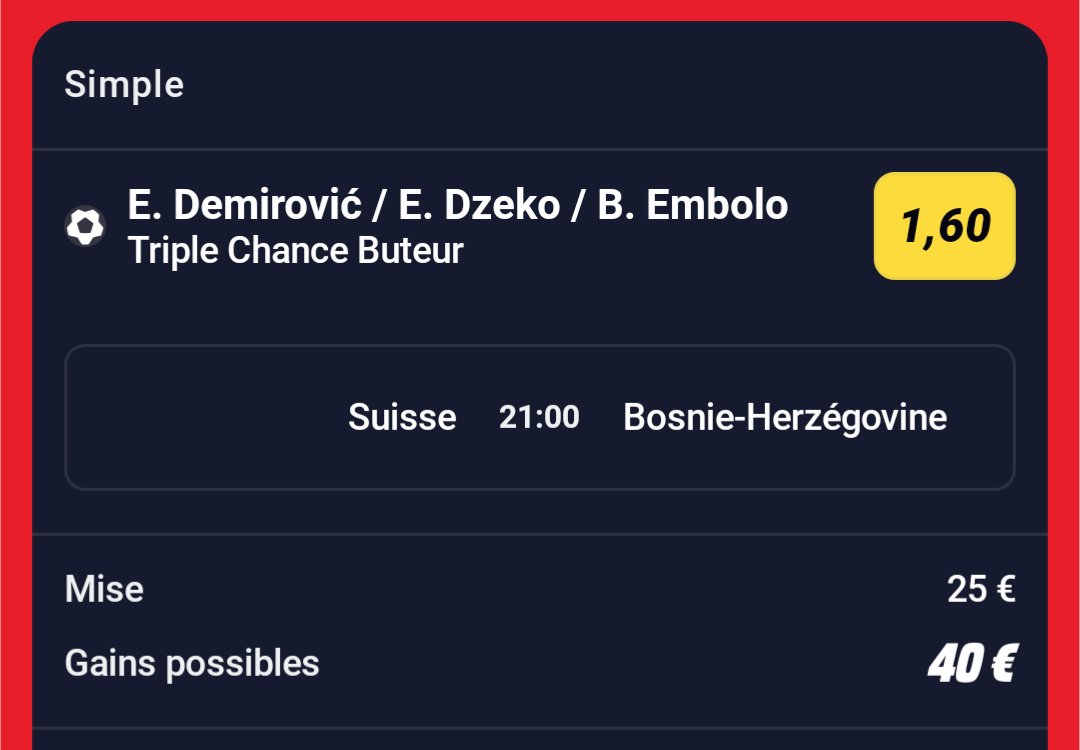 BetClem_'s tweet photo. MONTANTE COUPE DU MONDE 🌍 OBJECTIF X10 📈

Étape 1 🚩 
@1.60
25€ ➡️ 40€

⚠️ On joue uniquement ce que l'on peut se permettre de perdre surtout en montante ⚠️

Début 21h00 🕘
♥️ Si tu soutiens 
#TeamParieur https://t.co/HTpEkQHJGO