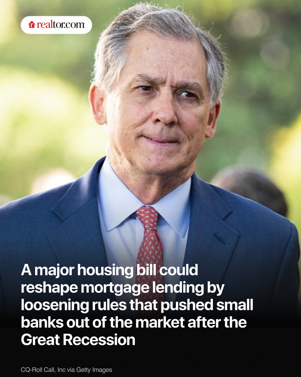 realtordotcom's tweet photo. The 21st Century Road to Housing Act includes nine banking provisions aimed at loosening post-recession regulations that pushed small banks and credit unions out of the mortgage market over the past decade.

Read more: https://t.co/1n14WK3Bvs https://t.co/LkPckRsZWo