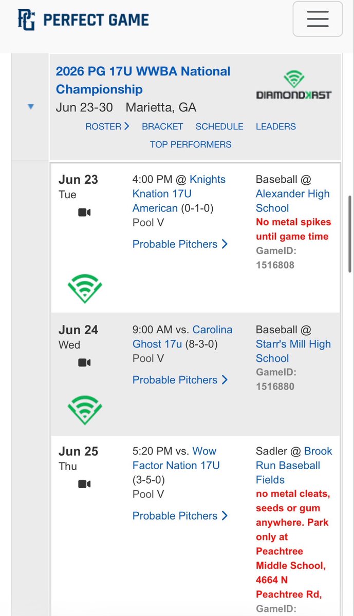 FulchinoConnor's tweet photo. Here’s my schedule for the 2026 PG 17u WWBA National Championship in Georgia next week. I’ll be playing with @TheClubhouseCT 2027 Columbia. https://t.co/KXV79dSyWp