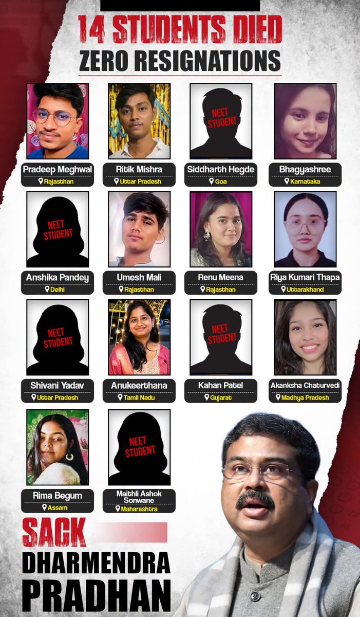 StandForCocks's tweet photo. @abhijeet_dipke 14 students. Countless dreams. Zero accountability.
#NEET #EducationCrisis #StudentLivesMatter #JusticeForStudents https://t.co/lkQ6IiyuVK