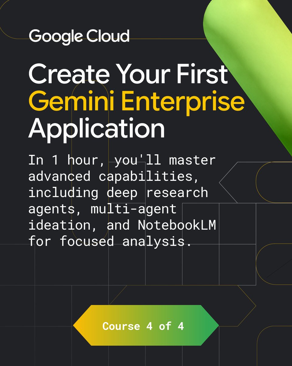 GoogleCloudTech's tweet photo. Create your first Gemini Enterprise application to earn a skill badge!

This learning path in the GEAR series will teach you how to connect diverse data sources to your application, enabling you to build a powerful, unified search and analysis engine → https://t.co/3TmKOpM2U4 https://t.co/vq21MxXCeR