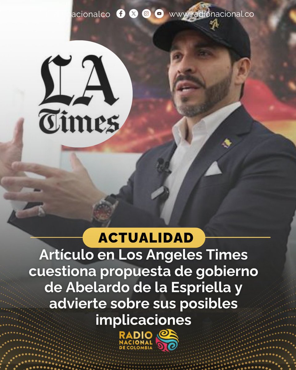 RadNalCo's tweet photo. #Actualidad I 📰 El medio estadounidense Los Angeles Times publicó una columna del analista Mark Weisbrot en la que examina la candidatura presidencial de Abelardo de la Espriella y expresa preocupaciones sobre las consecuencias de sus propuestas económicas y políticas.

En el artículo, Weisbrot señala que la propuesta de reducir en un 40 % el tamaño del Estado y eliminar miles de empleos públicos podría afectar las condiciones de vida de amplios sectores de la población. Asimismo, advierte sobre los riesgos que, a su juicio, tendría para Colombia una eventual presidencia alineada con sectores de la derecha internacional.

El autor también hace referencia a los vínculos históricos de De la Espriella con integrantes de las extintas Autodefensas Unidas de Colombia (AUC), recordando su papel como abogado de miembros de esa organización y cuestionando algunas de las posiciones que ha defendido en relación con el conflicto armado colombiano.
