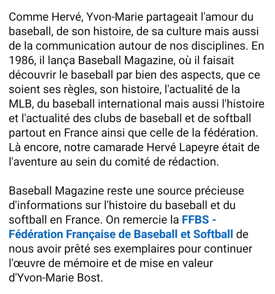 ahbsf2025's tweet photo. Triste nouvelle dans le monde du baseball softball français avec la disparition d'Yvon-Marie Bost qui fonda notamment Baseball Magazine, premier journal français sur le baseball, en 1986 ⤵️

Sincères condoléances à ses proches. https://t.co/sWw4n2ArBI