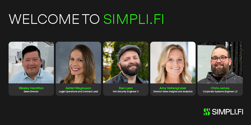 simpli_fi's tweet photo. Simpli․fi is growing! 

We’re taking a moment to welcome the newest members of the Simpli․fi team. 

Welcome to the team, Wesley, Ashlei, Dan, Amy, and Chris!

We’re so glad you’re here!

#CompanyCulture #EmployeeWelcome #GrowingTeam #WorkplaceCommunity https://t.co/uwaih6zkGG