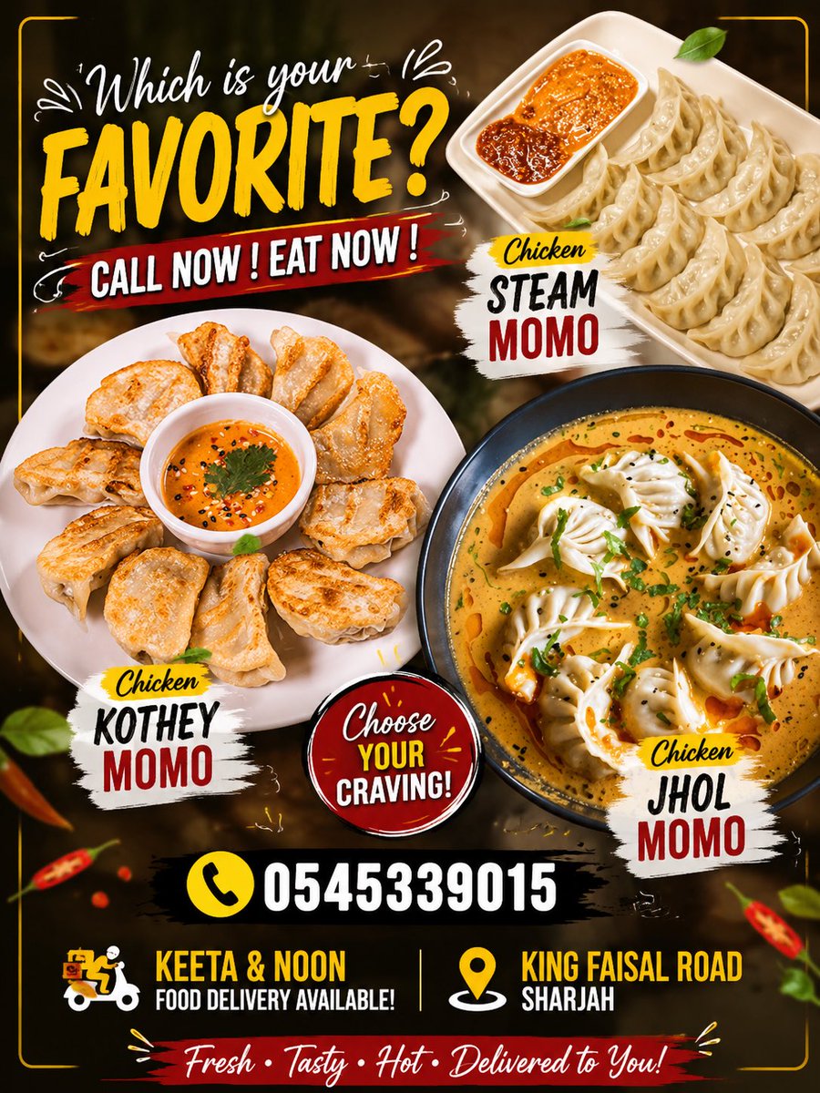 MumtazRest1's tweet photo. 🥟 Which is your favorite?

Chicken Steam MoMo | Chicken Kothey MoMo | Chicken Jhol MoMo

📞 0545339015
🚚 Keeta &amp; Noon Delivery Available
📍 King Faisal Road, Sharjah

#MomoLovers #NepaliFood #ChickenMomo #TasteOfNepal #NepaliCuisine https://t.co/v9Y830DIpH