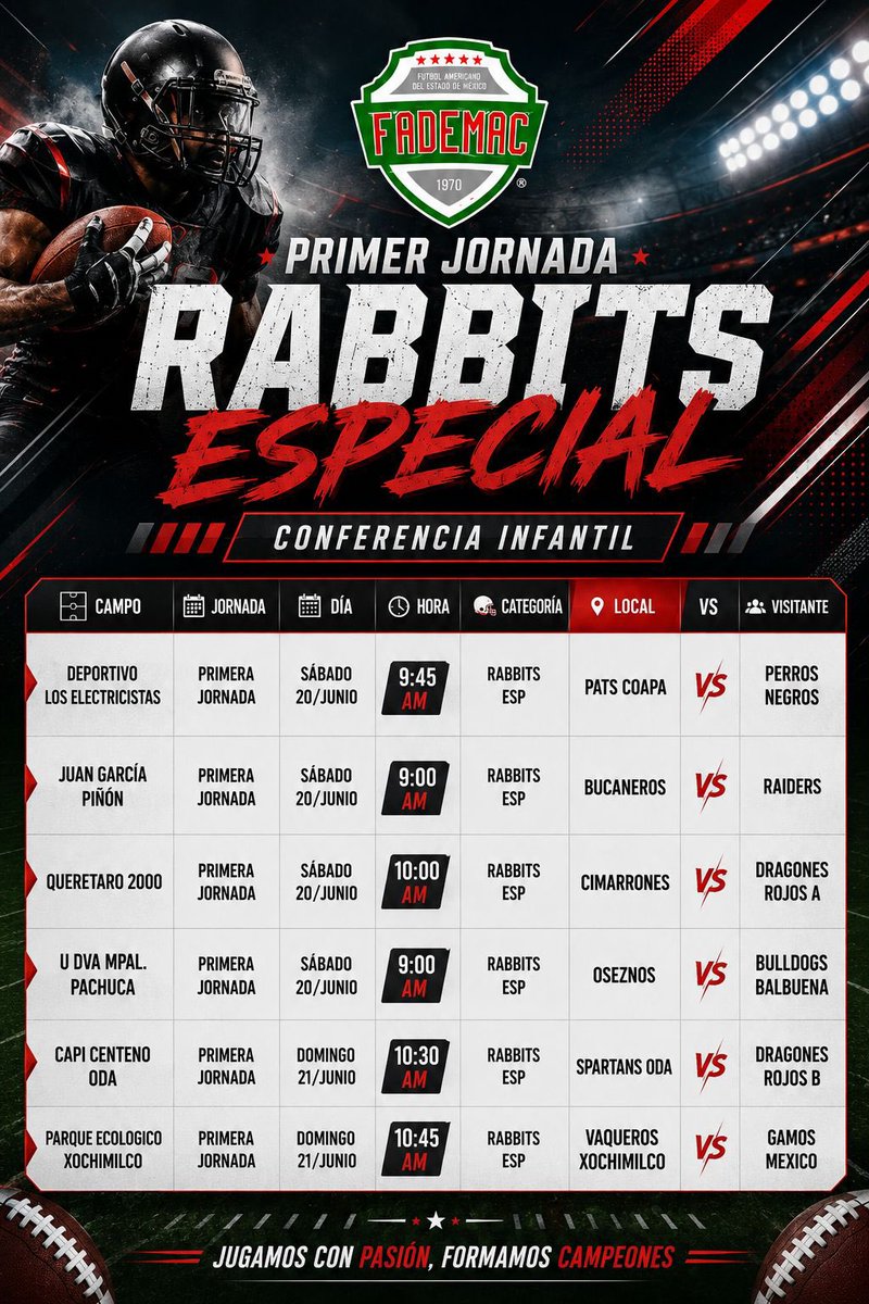 Tercer_Cuarto's tweet photo. 🙌🏻 ARRANCAN ACTIVIDADES LOS MÁS PEQUEÑOS DE LA LIGA 

SEMANA 1 🐰 RABBITS ESPECIAL 🇲🇽 FADEMAC 2026 

#HablemosDeFootball🗣️🏈 https://t.co/tXoU6kAYKT