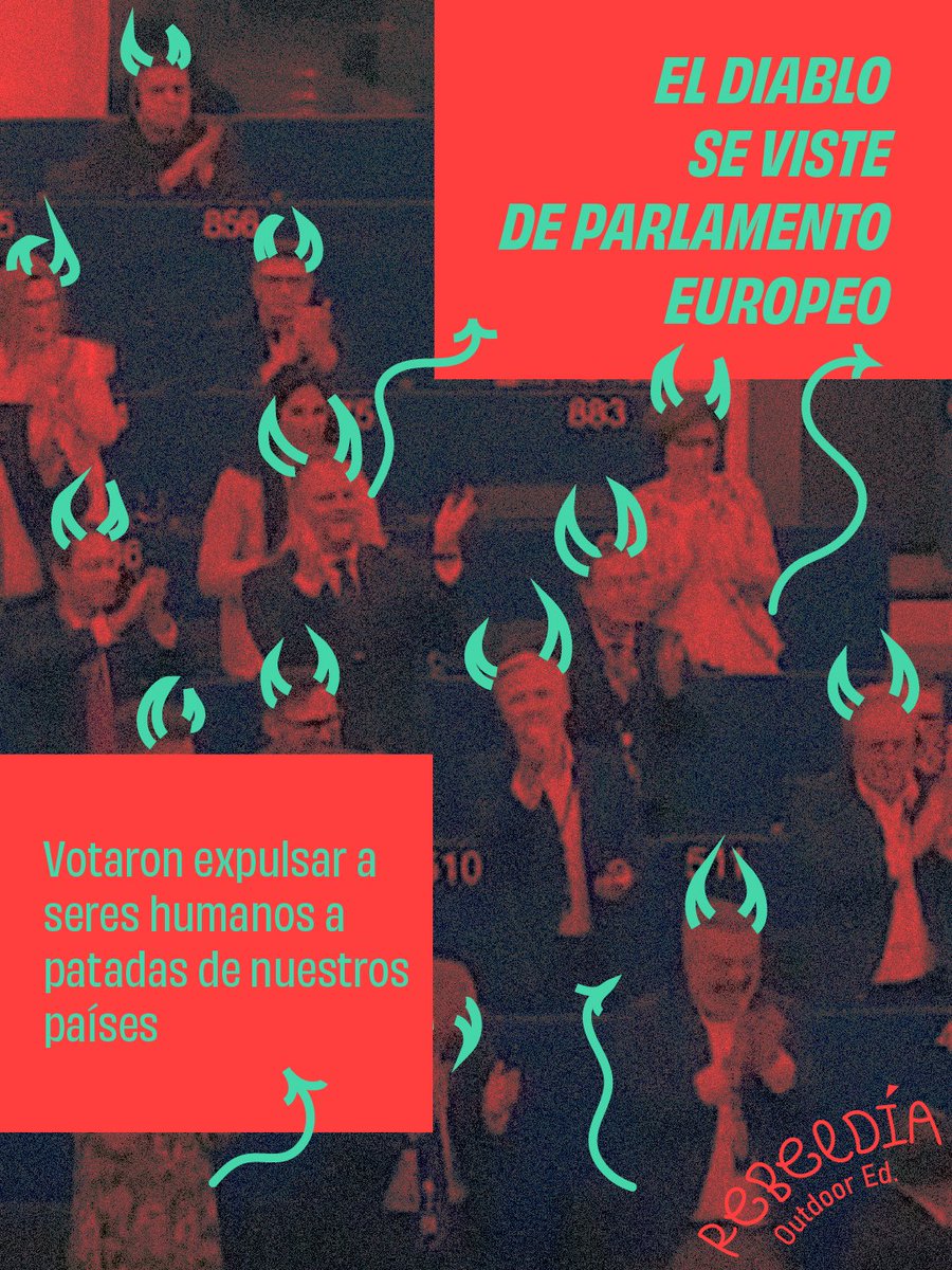 rebeldiajoven's tweet photo. EL DIABLO SE VISTE DE PARLAMENTO EUROPEO

La derecha europea vota para expulsar en caliente a personas que cruzan nuestras fronteras para salvar sus vidas. Si no son blancos y ricos, estos racistas no les quieren aquí. https://t.co/fYDVTWI5YN