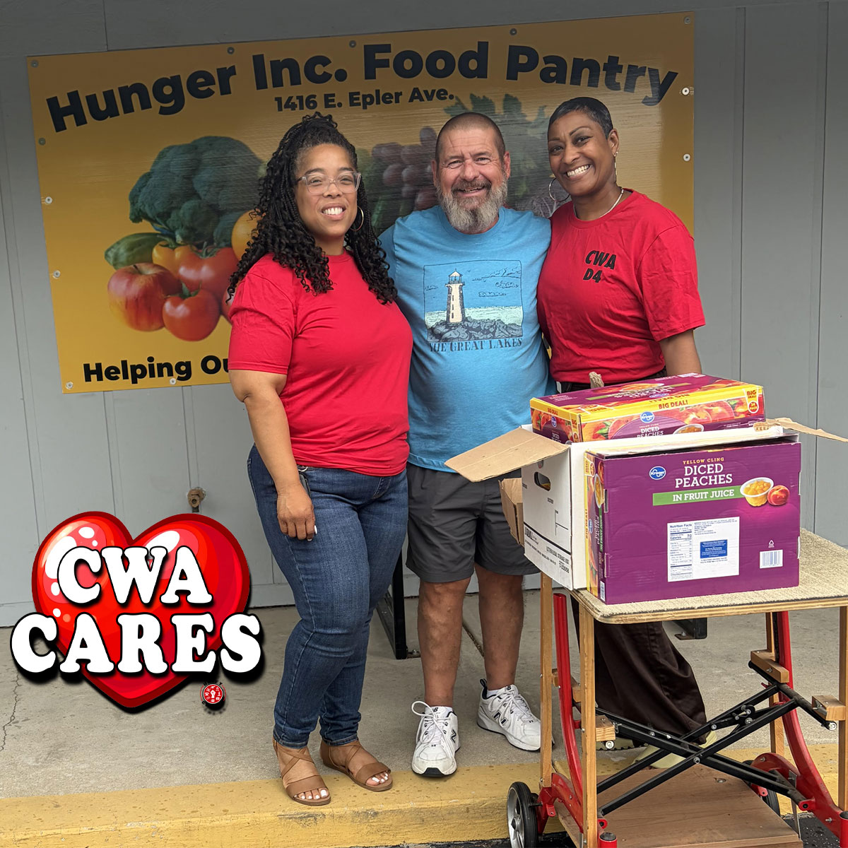 D4CWA's tweet photo. Solidarity doesn't stop at the workplace!

Thank you to the retirees of @CWAUnion Local 4900 for supporting Hunger, Inc. through their monthly food donations and helping local families in need. That's #CWACares in action, and just one of the things that makes us #CWAStrong. https://t.co/Bf8gWvUbGG