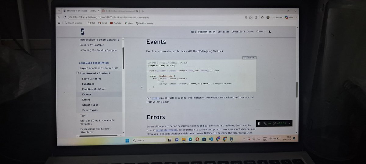 11nikhilverma's tweet photo. Day 20:- Today’s focus was on Events and Custom Errors.
Learned how events help record important contract activity for off-chain applications, and how custom errors provide a gas-efficient way to handle failures while making debugging easier.
#solidity #Blockchain #Web3‌‌ https://t.co/FcL6RyMZo3