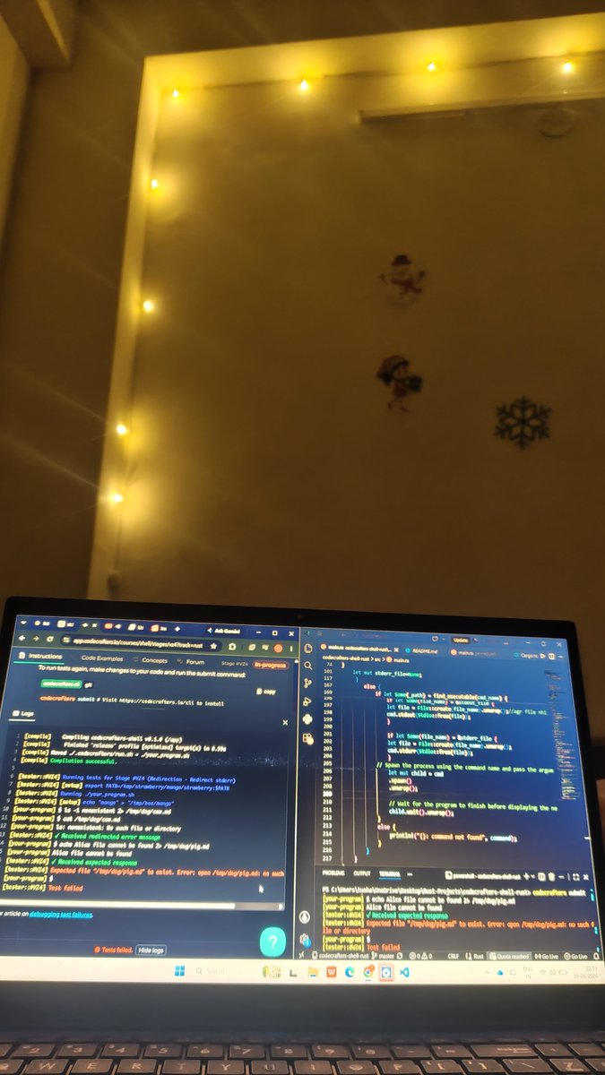 Tushar_434's tweet photo. Late night debugging.
Building my own shell using codecrafter platform. @codecraftersio 
@rustaceans_rs 
https://t.co/AKHz4Hyt0j
@_HerDAO https://t.co/qIW4c2Ma9R