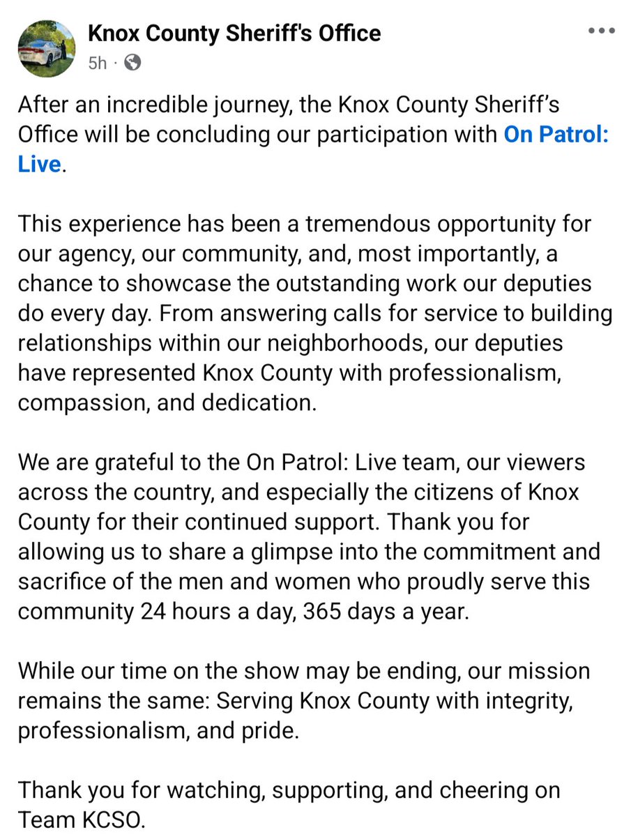 k_guarez's tweet photo. We're gaining Dorchester County, SC, but sadly we're losing the Knox County Sheriff's Department. 
I'm sad to see them go. They truly are a shining example of the bravery, courage, and selflessness that we are privileged to see in all the #OPLive first responders. 
"The thin blue line isn't thin because it's weak; It's thin because so few are willing to stand on it." I want to thank them all for choosing the badge, stepping up, and protecting our communities. Best wishes for the future, Knox County. You will be missed. Until we meet again. 🫶🏼💙 
#OPNation #Reelz @OfficialOPLive @danabrams @ohiochevygrl