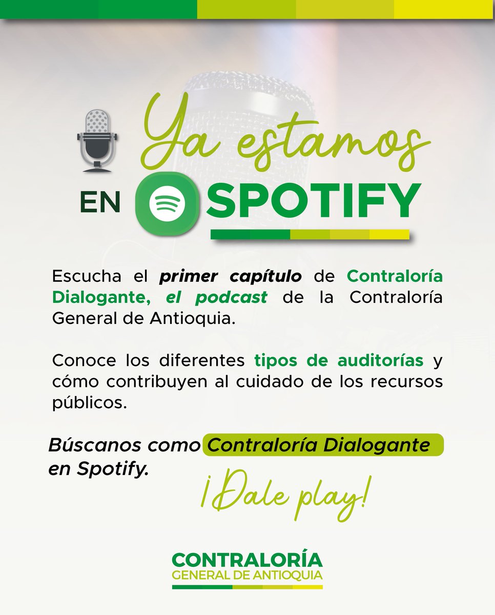ContraloriaAnt's tweet photo. Ya está al aire nuestro primer episodio de podcast.🎙️
Conoce los tipos de auditoría que realiza la Contraloría General de Antioquia y cómo fortalecen el control de los recursos públicos.
▶️ Escúchalo y síguenos para más contenidos sobre control fiscal y transparencia. https://t.co/orryQSqyqy