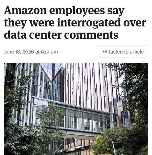JeremyWard33's tweet photo. Amazon threatens to terminate employees for exercising their civil rights to oppose AI data centers.  Stop supporting Amazon y'all https://t.co/WwqDSrxUqW