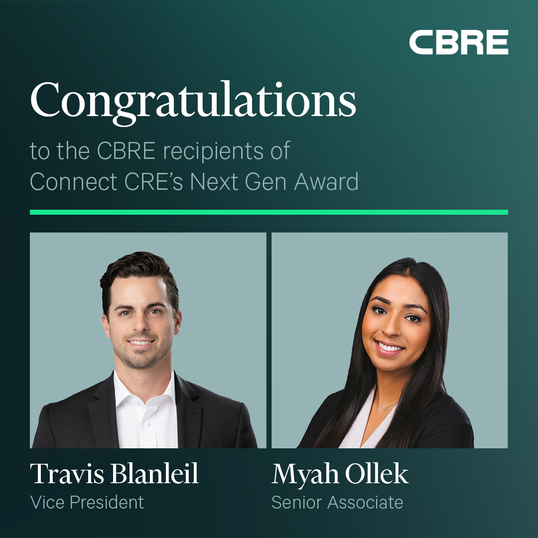cbreCanada's tweet photo. Congratulations to Travis Blanleil and Myah Ollek who have been selected as winners in the Connect CRE 2026 Next Gen Awards!

These awards recognize talented young leaders working in Canadian commercial real estate. Join us as we celebrate the talent, drive, innovation and contributions of Travis, Myah and the other recipients.