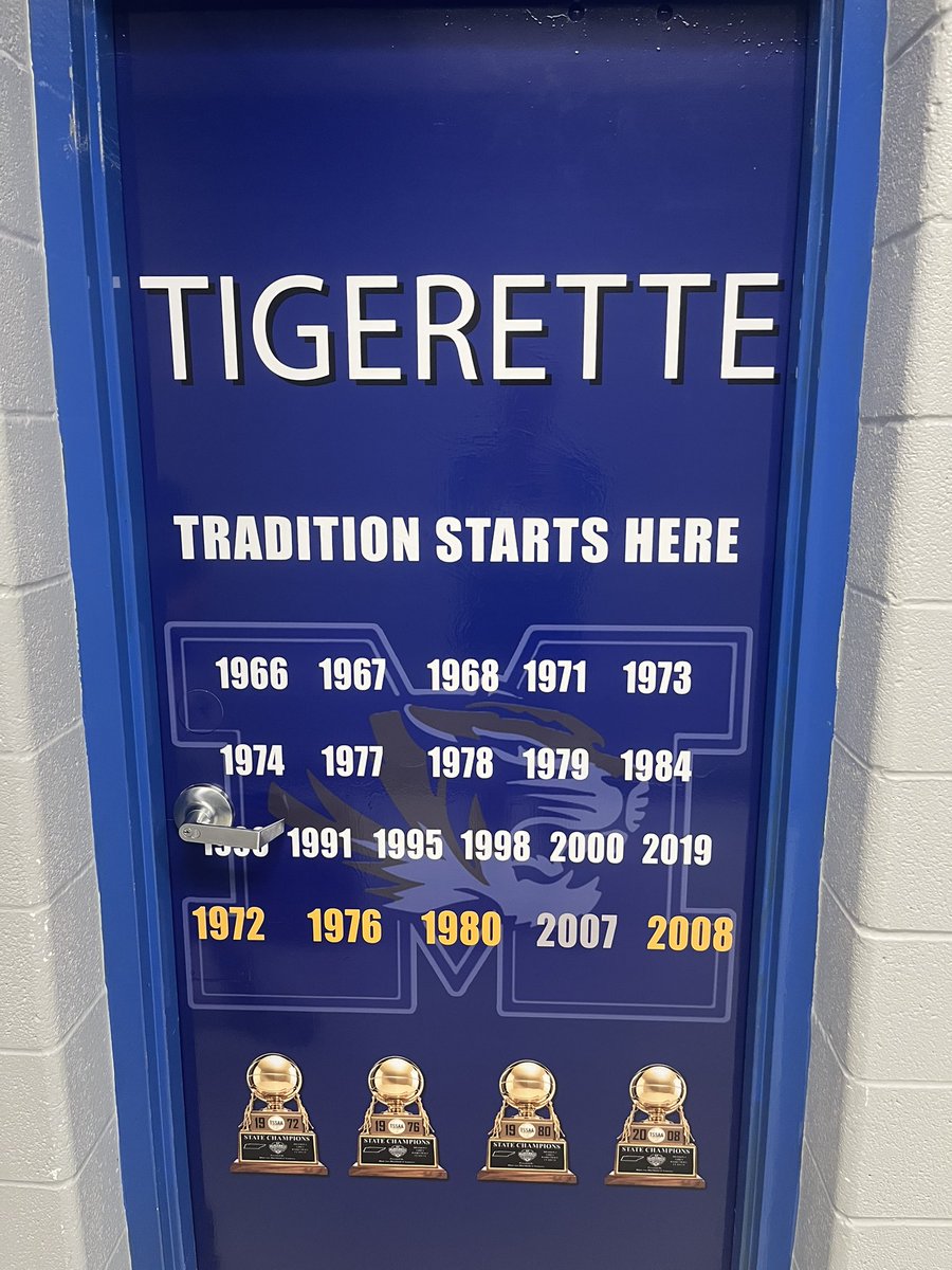 TigerettesHoops's tweet photo. New additions to the Tigerette locker room! To honor our 21 state tournament appearances, 1 state runner up and 4 state championship! 
As well as our alumni board to recognize former Tigerette players! https://t.co/yt58FbAlVU