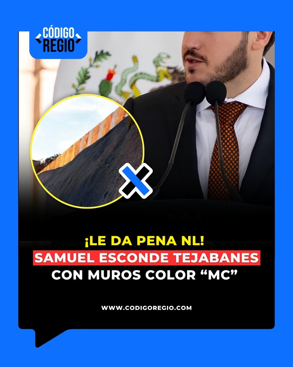 CodigoRegio's tweet photo. Samuel pintó esta semana de naranja la barda que levantó para esconder la Col. Nueva San Rafael en Guadalupe. El muro busca tapar los tejabanes ante los turistas del Mundial, dejando a los vecinos sin movilidad por puro capricho político. 
¡Ahora no corre el aire por ahí! 🚫🍊 https://t.co/ndhBc6hm6k