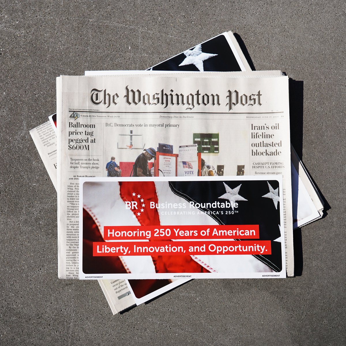 BizRoundtable's tweet photo. For 250 years, liberty, opportunity and innovation have defined America, and Business Roundtable is proud to honor that legacy. https://t.co/XD6RZMMH3V