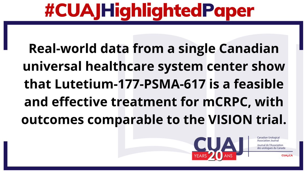 CuaJournal's tweet photo. #CUAJHighlightedPaper Trajectory timelines and treatment efficacy of 177Lu-PSMA-617 radioligand therapy for mCRPC: Real-world data from 50 consecutive cases treated in a single Canadian universal healthcare system center TO READ:
https://t.co/nuNEPAgada https://t.co/GqPWTrJBmU