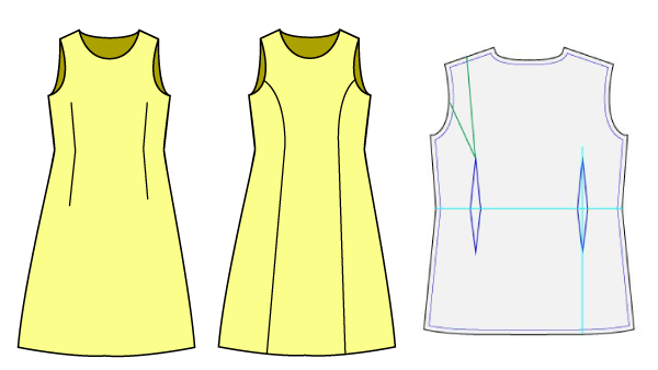 「シルエットは好きなんだけど 資料を見るとプリンセスラインの線が入っているが 手持」|服の作り方と型紙うさこの洋裁工房のイラスト