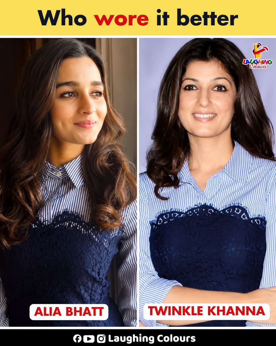 LaughingColours's tweet photo. Same outfit, different vibes—style isn't worn, it's owned 😉✨

#AliaBhatt #TwinkleKhanna #FashionFaceOff https://t.co/n4qlNYDtqg
