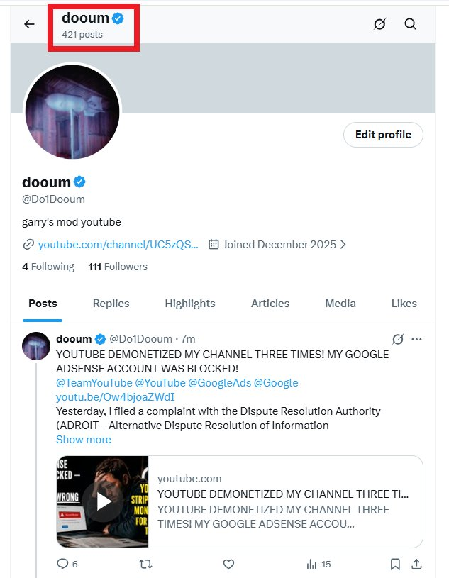 Do1Dooum's tweet photo. @TeamYouTube @YouTube
Since my AdSense account was blocked due to a YouTube moderation error for allegedly invalid clicks and anvalid traffic, I've made 300 posts. In these posts, I detailed the reason for the unlawful blocking of my AdSense account and provided evidence of the absence of invalid clicks and traffic in posts, videos, screenshots, and private messages. I will continue to draw attention to this obvious error in YouTube's moderation systems until my issue is resolved. I filed an appeal (case id: [4-3443000041810]) several weeks ago, but it is still pending review. It may also remain pending for several months, and ultimately be rejected altogether. I've identified cases of people with a similar issue whose AdSense accounts have also been blocked, and some of them have been waiting for several months. All of these blockings occurred recently, around the same timeframe, from April to June. This is not a coincidence. You can see all the blocking cases I've found in the screenshots in my post. All the time I spent producing content is now spent proving YouTube's illegality in blocking Adsense. I've invested too much time into developing my channel to give up and wait for a miracle that won't happen.