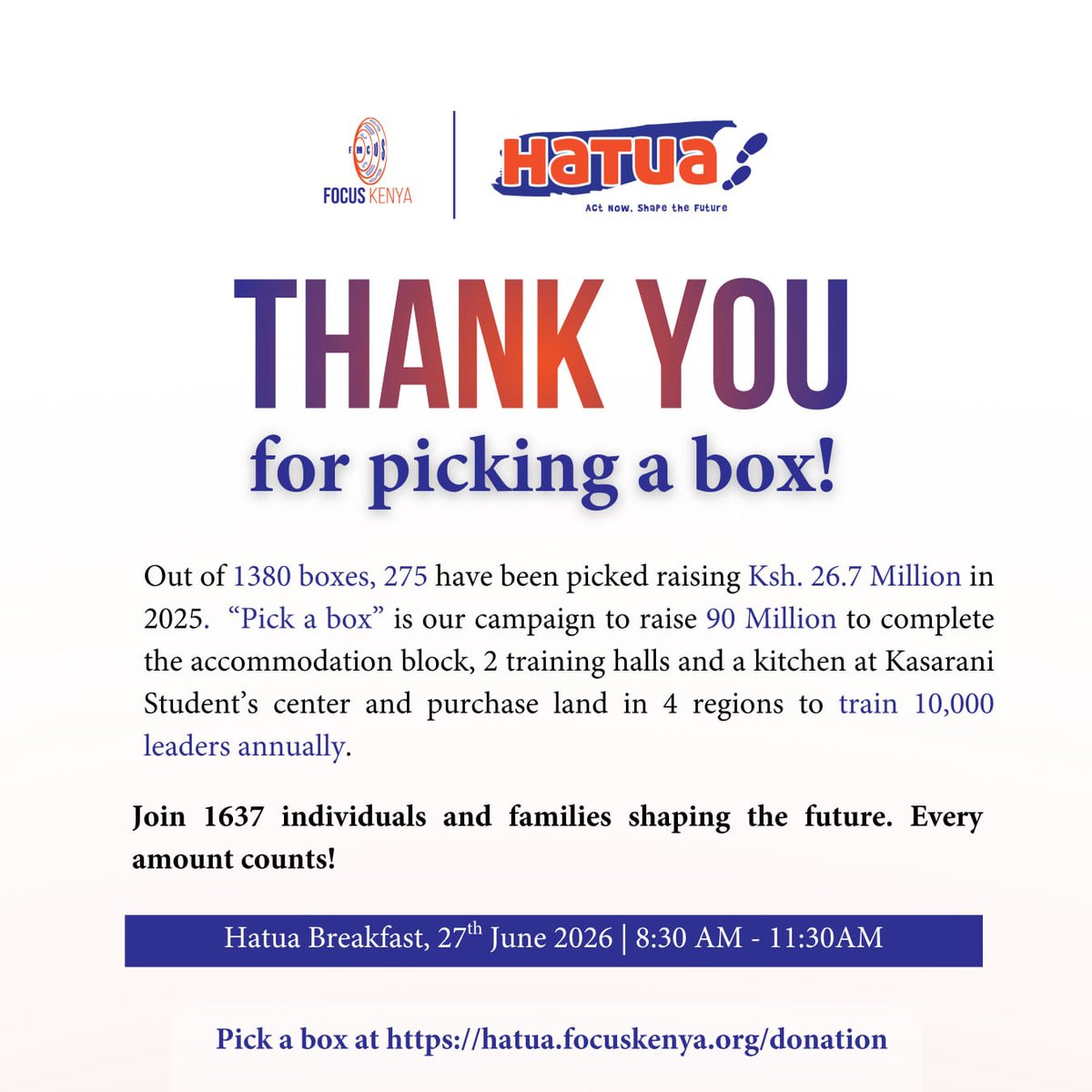 focuskenya's tweet photo. Last year we began the "Pick a box" campaign where we raised Ksh. 26.7 Million. Thank you, for picking a box!

You can pick a box a fresh if had before. You can also begin today.

Pick a box here https://t.co/ep2BhCGaDM

See you on 27th https://t.co/ZSWNo94h7d https://t.co/QmJU1e6pMh