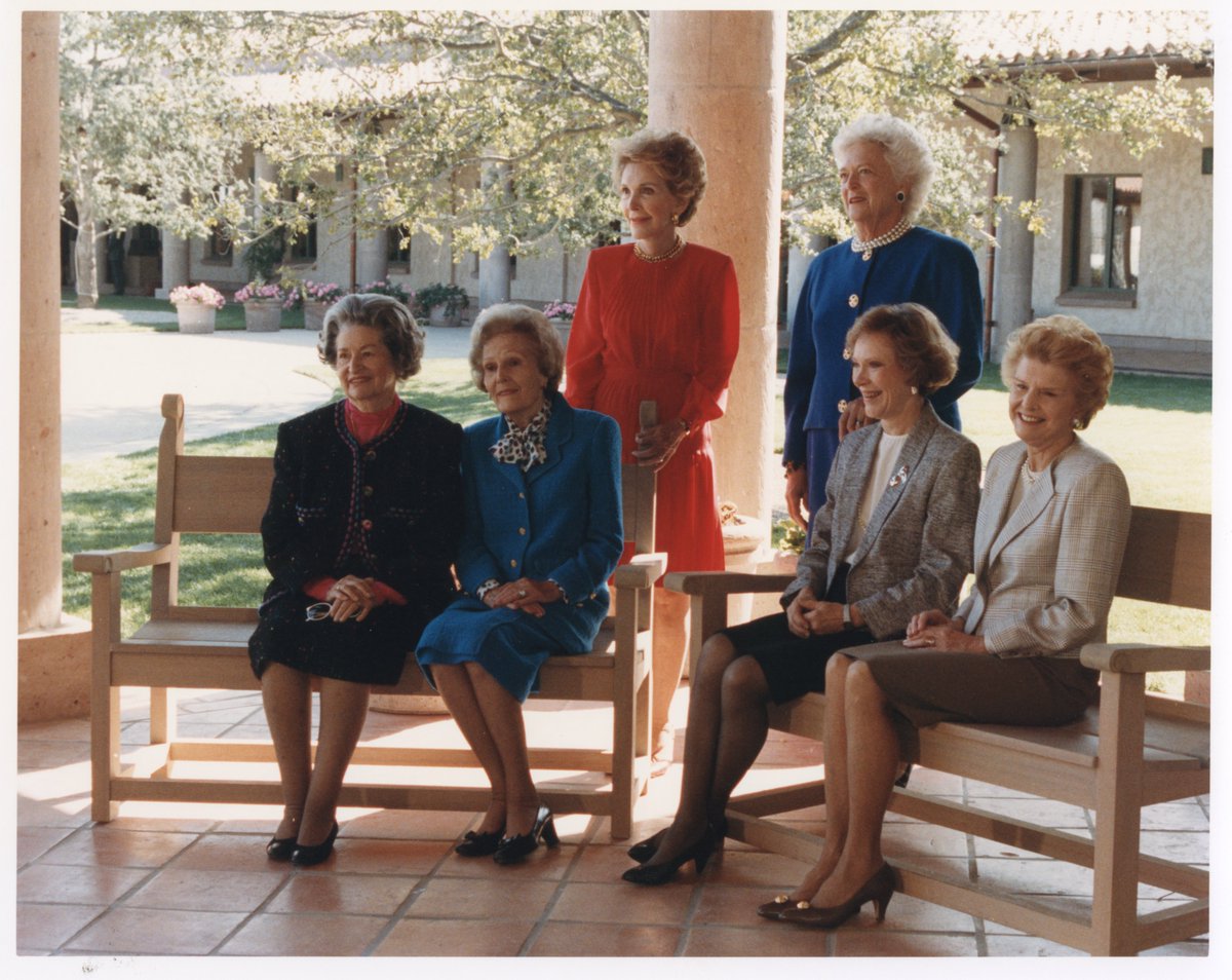 RonaldReagan's tweet photo. A historic moment at the Reagan Library dedication: six First Ladies together in one photograph. 🇺🇸 https://t.co/tgXcwKhCZz