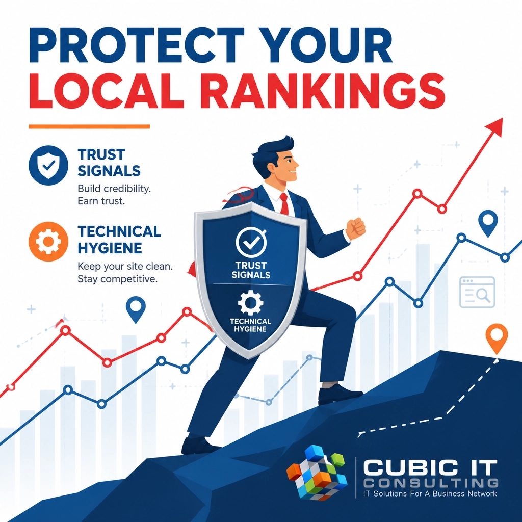 Cubic_IT's tweet photo. The May 2026 Core Update is here. 📉 Is your local rank safe? Google rewards trust signals &amp; tech hygiene. Audit your schema &amp; NAP now to stay stable. Don't let volatility win. Need help? DM us! ✅

#SEO #LocalSEO #GoogleUpdate https://t.co/wwfFlxzb4N