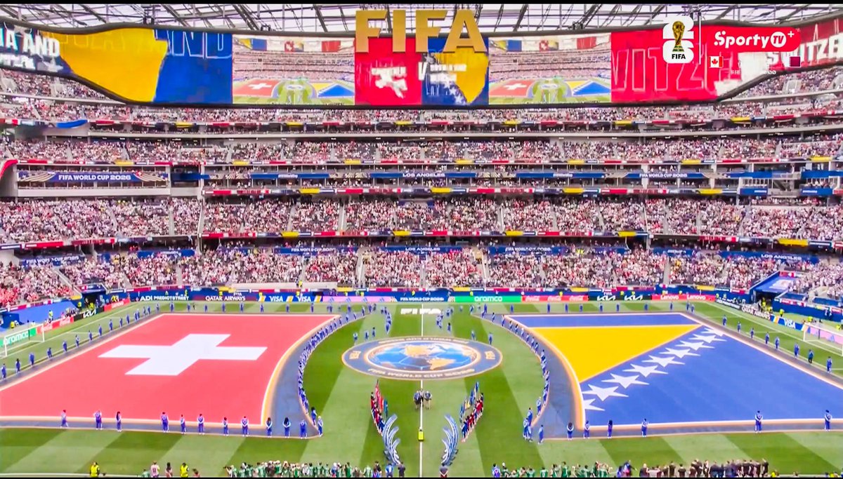eurofootcom's tweet photo. 🚨🏟️ The Switzerland 🇨🇭 vs Bosnia 🇧🇦 match is being played at the most EXPENSIVE stadium in history. It cost $5.5billion to build. SoFi Stadium has capacity of 70,492. ✅ (@SportyTV) https://t.co/S78hQKpbye