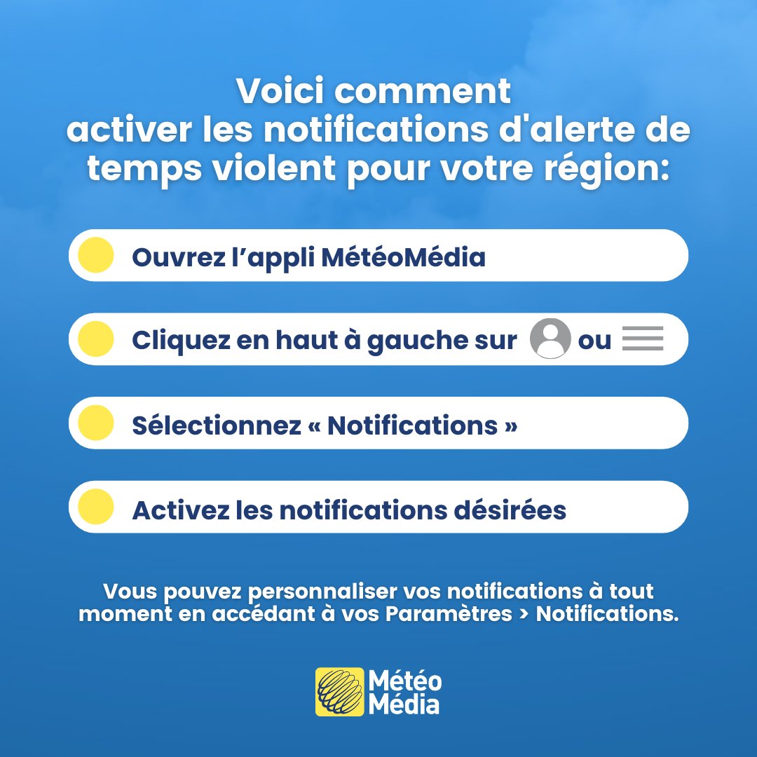 meteomedia's tweet photo. Ne vous laissez pas surprendre par la météo! 📱 Recevez vos alertes personnalisées via notre application. https://t.co/9xziWFf648