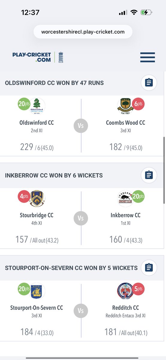 WorcsCL's tweet photo. Week 9 results and table for WCL Division 7 North: https://t.co/oYr9xqqdS2
