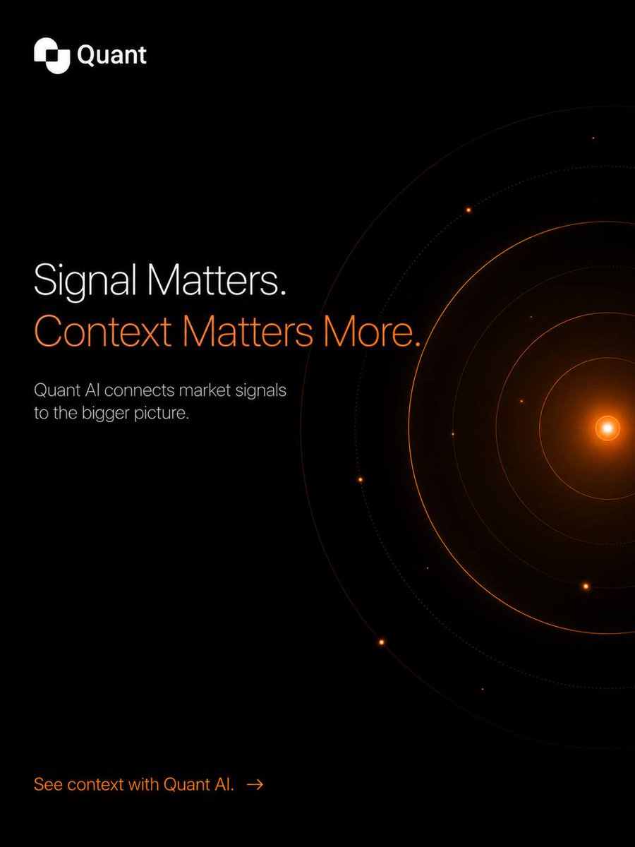Oxlekan's tweet photo. One of the fastest ways to lose money in any market is to react to signals without understanding the context behind them.

A sudden price pump looks bullish.

A large wallet accumulation looks exciting.

A spike in trading volume grabs attention.

A trending topic on social media creates momentum.

A breaking news headline creates urgency.

Individually, each of these signals can appear significant.

But markets are rarely that simple.

A price move may be driven by short term speculation rather than genuine demand. A whale transaction could simply be funds moving between wallets. Rising volume might reflect volatility instead of conviction. Social sentiment can be fueled by hype, and news driven reactions often fade as quickly as they appear.

This is why experienced traders rarely rely on signals alone.

They focus on context.

Context is what transforms information into understanding. It is the difference between seeing what is happening and understanding why it is happening.

The strongest market decisions are made when multiple factors begin telling the same story:

• Price action
• Market sentiment
• On chain activity
• Smart money behavior
• News developments
• Macro conditions

When these pieces align, confidence in a market thesis becomes much stronger.

That is one reason the vision behind @tryquantio stands out.

Rather than presenting isolated data points, Quant AI is designed to help users understand the broader context behind market activity.

Instead of reacting to alerts, users can ask deeper questions:

• What is driving this move?
• Is smart money involved?
• Is sentiment supporting the trend?
• How does recent news affect this setup?
• What risks should I consider before acting?

Because in modern markets, access to signals is no longer the advantage.

Everyone has signals.

The real advantage comes from understanding which signals matter, why they matter, and how they fit into the bigger picture.

Signals attract attention.

Context builds conviction.

And conviction is often what separates reactive traders from informed decision makers.
Join the whitelist:https://t.co/MVl2wqrzTn…

#QuantAIPioneers