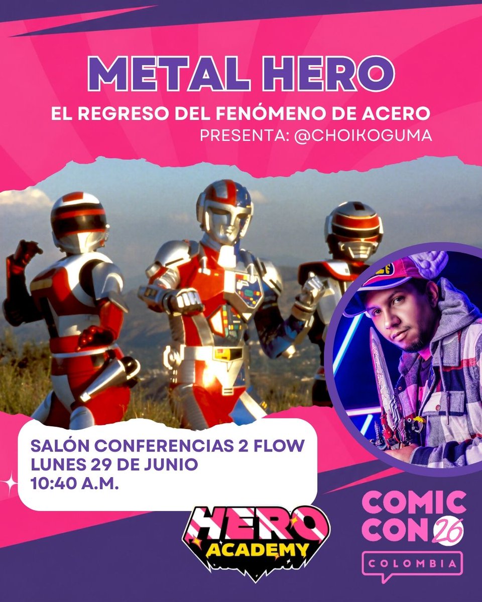 ChoiKoguma's tweet photo. ¿Vas a @comicconcolombia ? 🚀 

Te enseño las tres charlas que voy a dar en esta edición 👇✨

¡Kamen Rider, Power Rangers, Metal Hero y misterios tokusatsu! 💥

👇 ¿Nos vemos en alguna? #ComicConColombia #heroacademy https://t.co/9EegicsASM