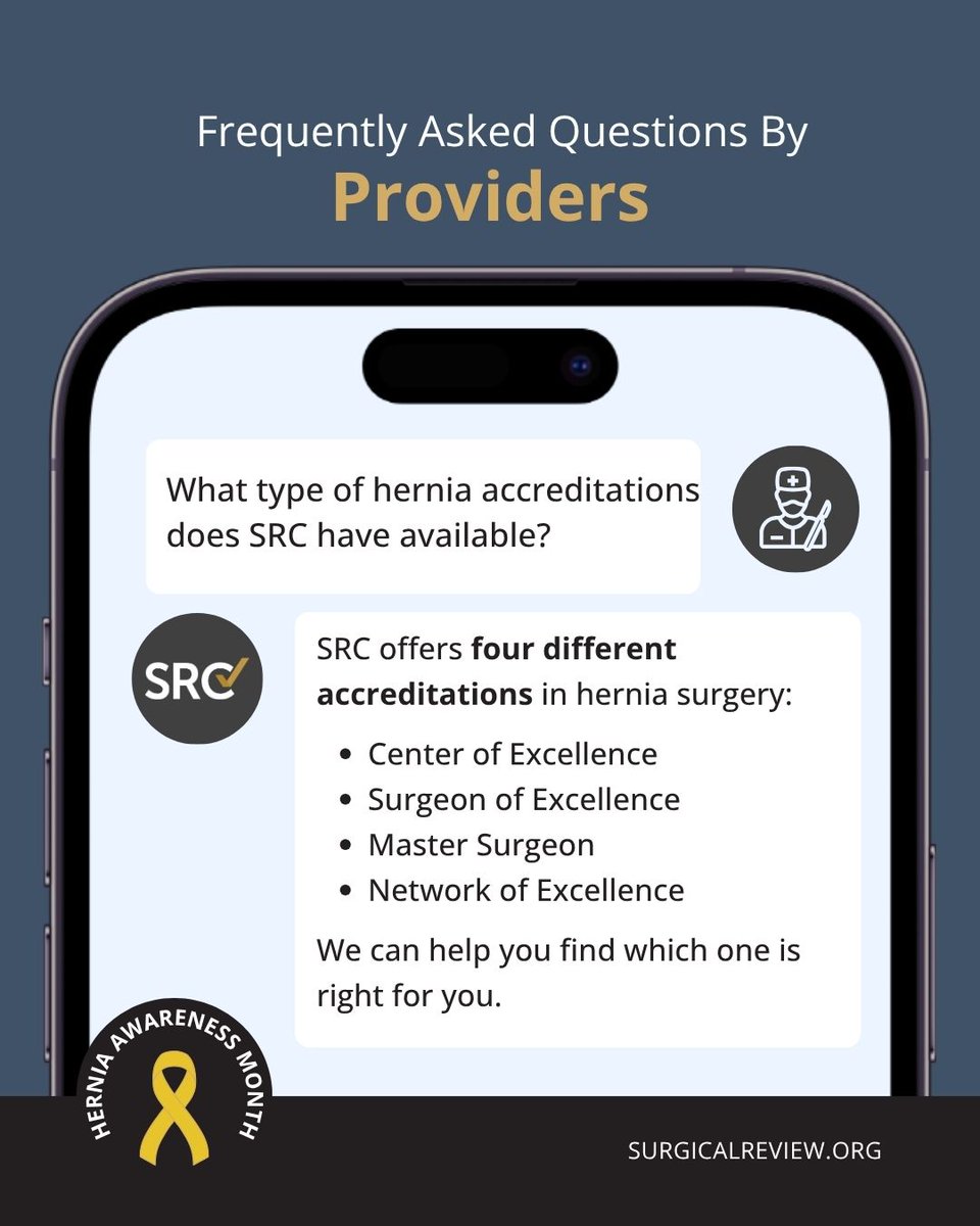 SurgicalRev's tweet photo. Quality hernia care doesn't happen by chance. SRC Accreditation helps providers demonstrate their commitment to patient safety, performance improvement, and better surgical outcomes.

This #HerniaAwarenessMonth, explore the difference accreditation makes👉https://t.co/G7cZllQ3rJ https://t.co/57f7Pql7Dm