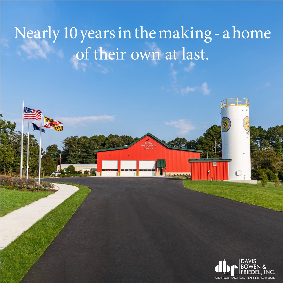 DBFINC83's tweet photo. BuiltByDBF - Berlin Fire Station #3

When the call comes, seconds matter. We're proud to have designed this six-bay station on Route 50 - a modern home for the first responders who serve Worcester County, built to fit right into the countryside it protects. https://t.co/q7g4pqvQTn